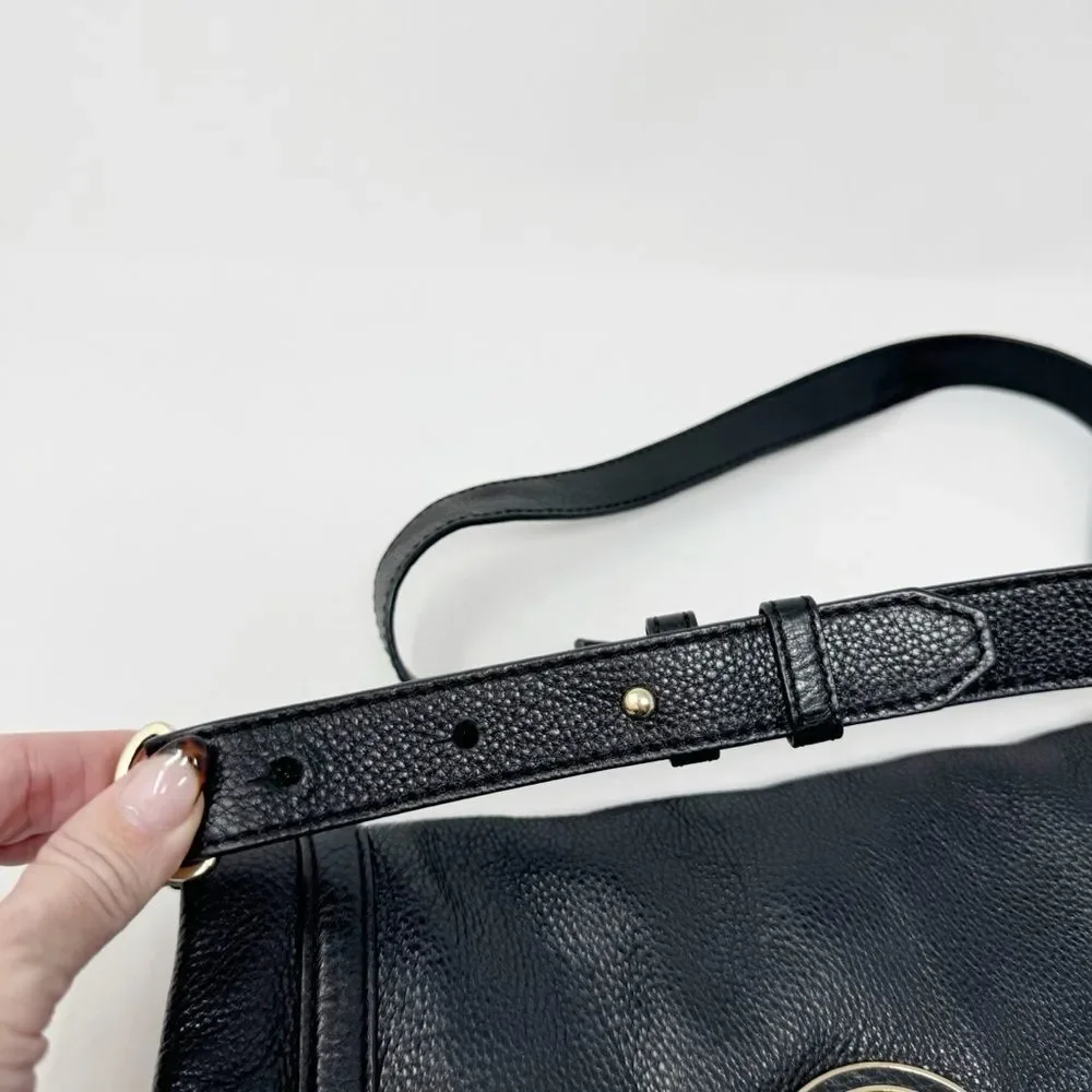 TORY BURCH | Amanda Leather Black & Gold Foldover Adjustable Crossbody Purse Bag